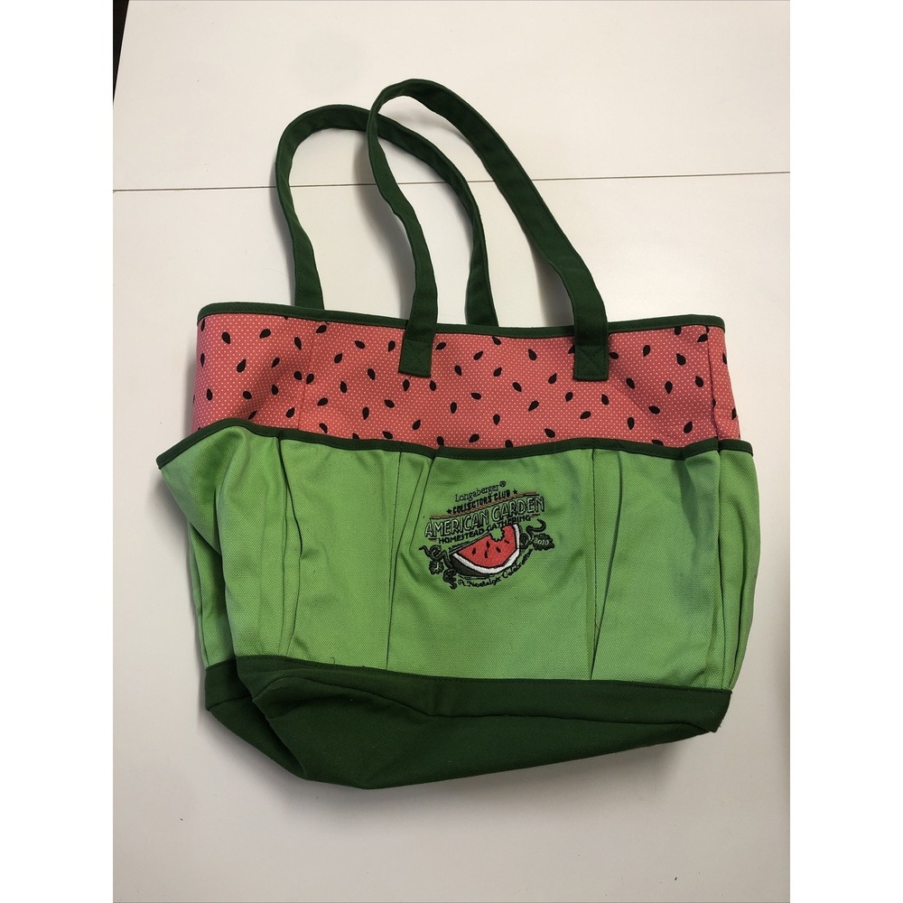 LONGABERGER American Garden GATHERING Canvas Watermelon Outside Pockets Tote Bag
